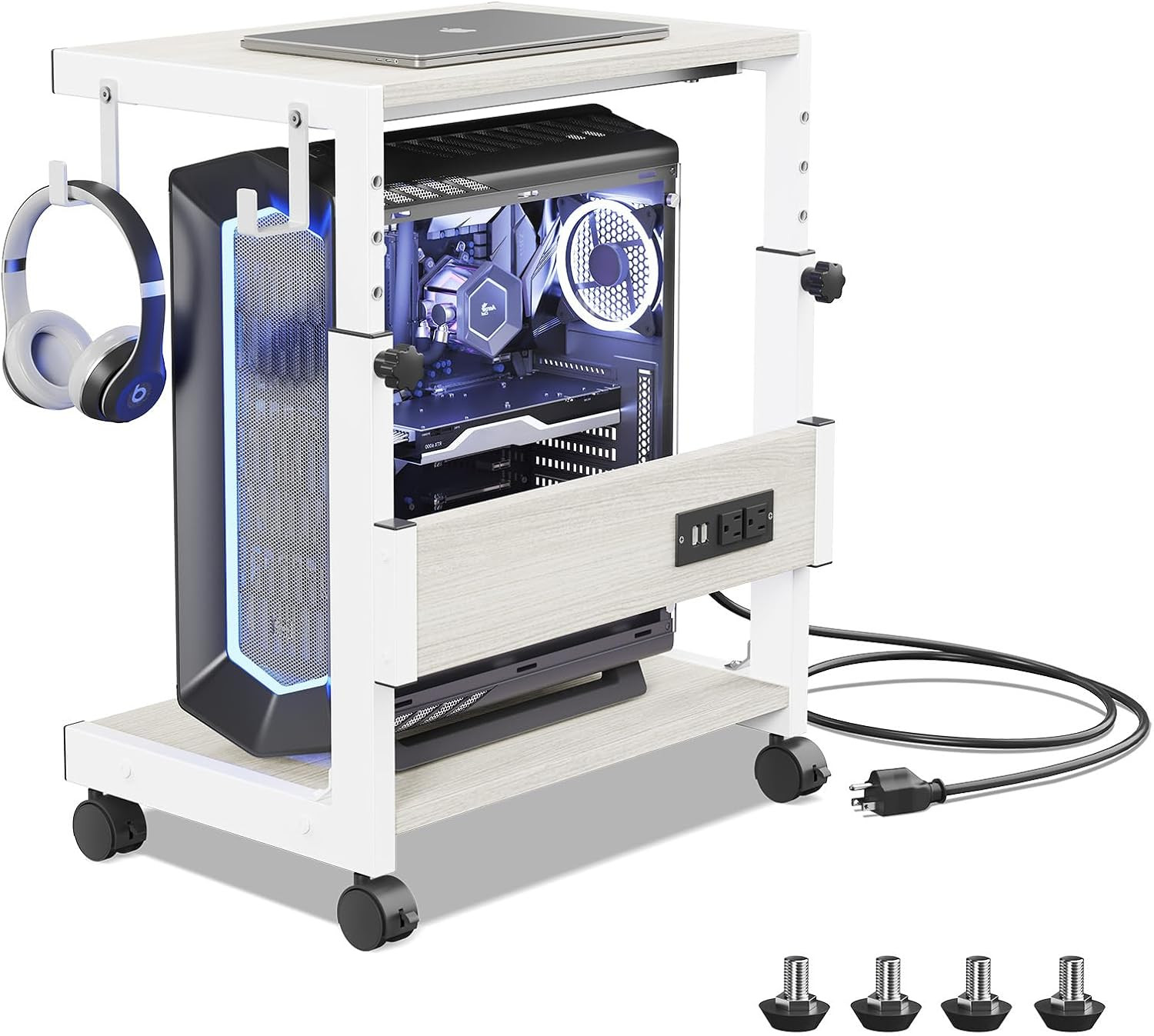 Computer Tower Stand with Charging Station, for Small and Mid-Tower Pcs | Height