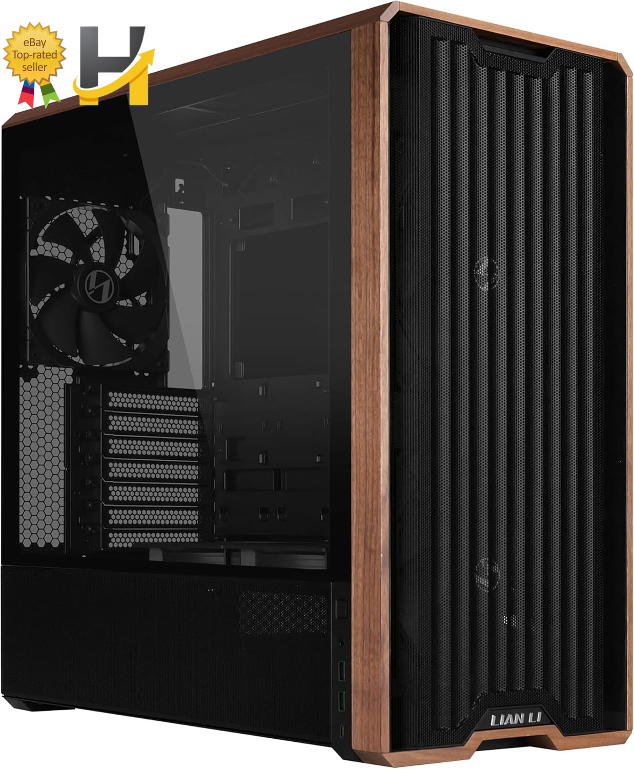 217 ATX Mid Tower PC Case 5 PWM Fans Black Walnut Wood