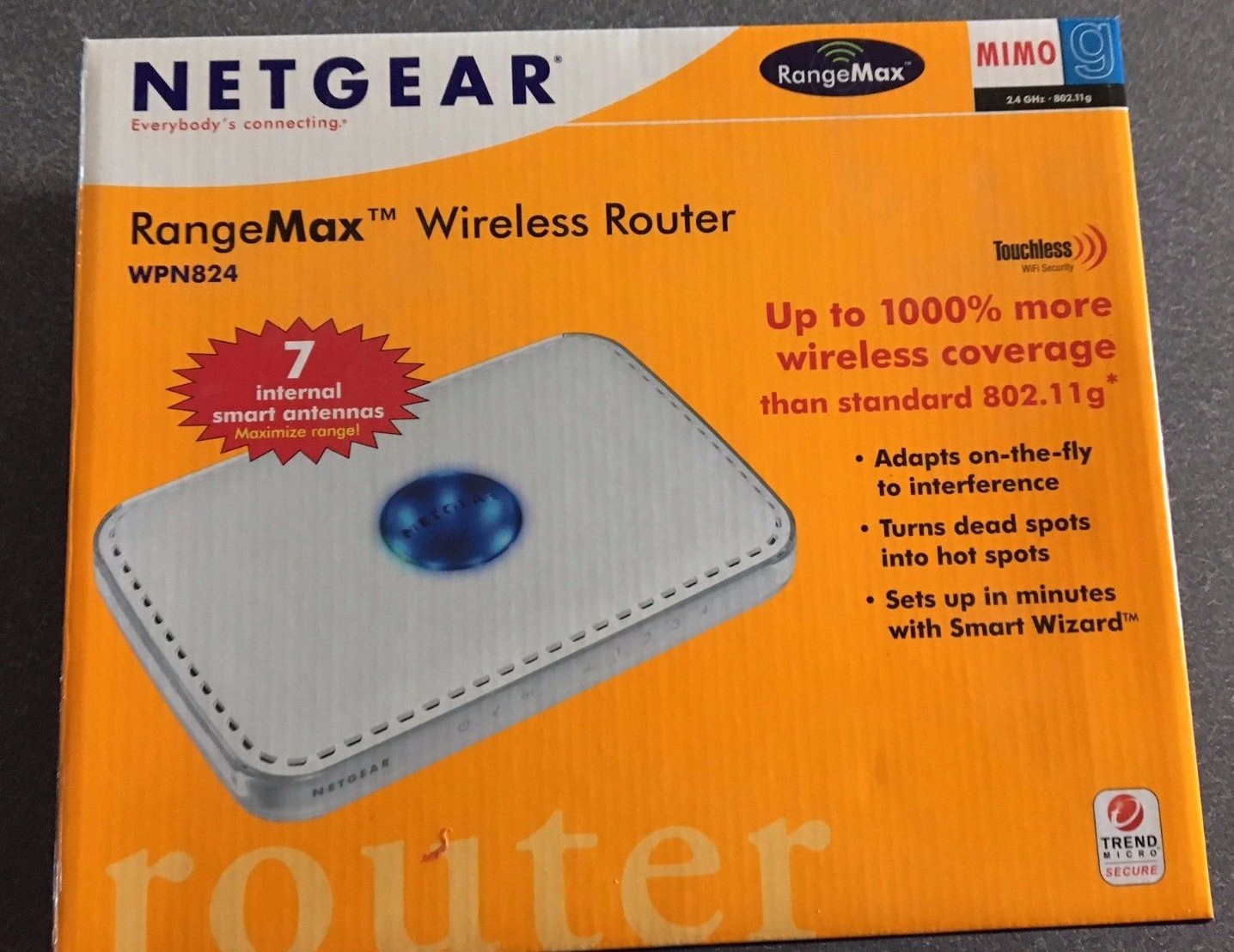 Netgear RangeMax WPN824  Wireless Router 108 Mbps 4-Port 10/100 2.4GHz 802.11g 