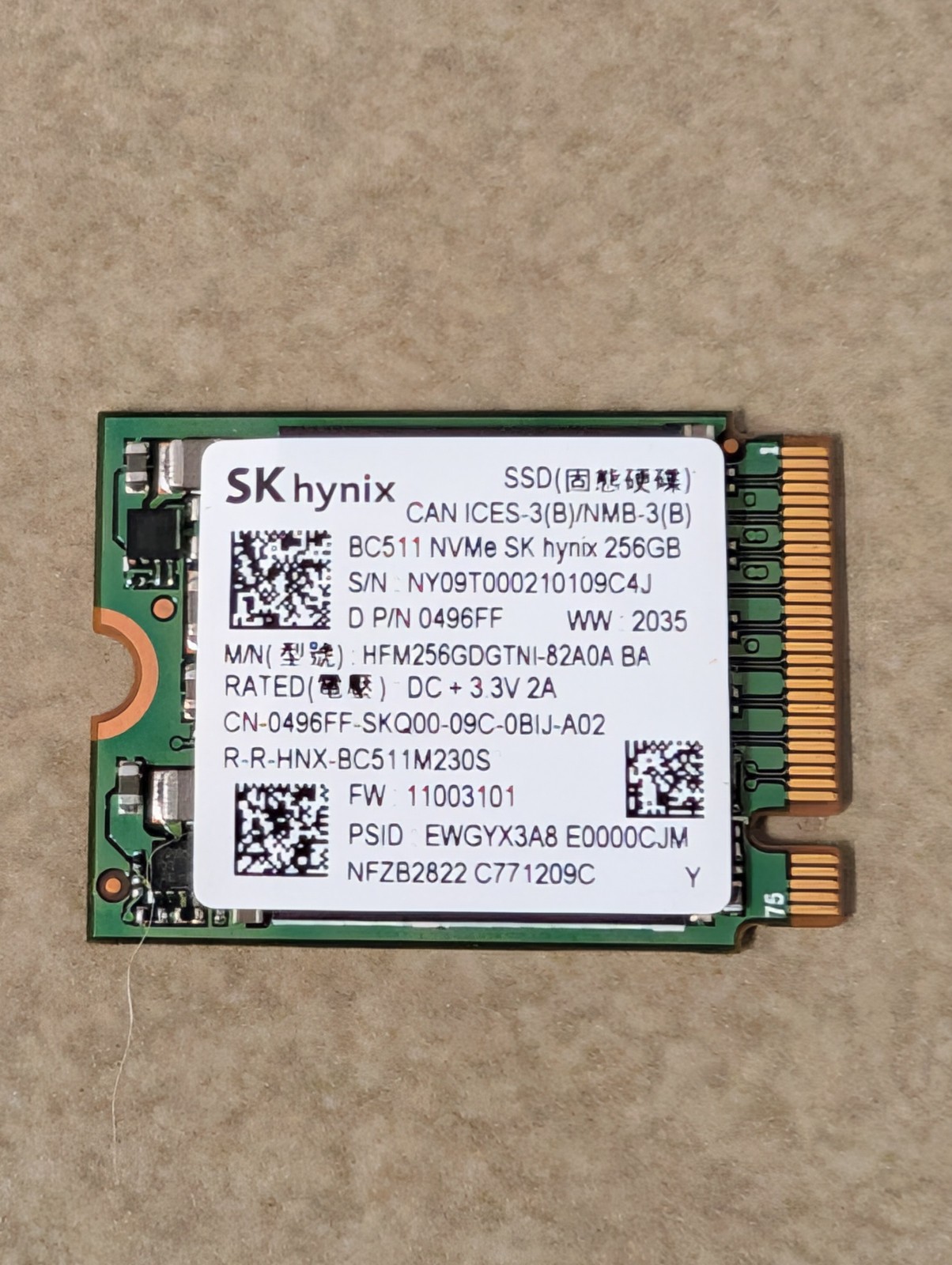 SK Hynix BC511 256GB NVMe SSD Solid State Drive HFM256GDGTNI-82A0A