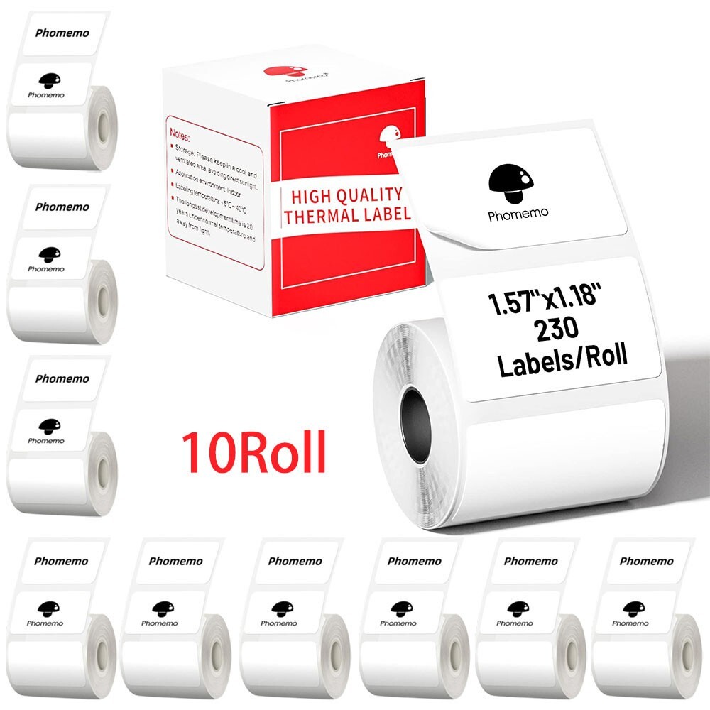 10Rolls 40x30 Sticker Label Self-Adhesive Paper for Phomemo M110 Thermal Printer