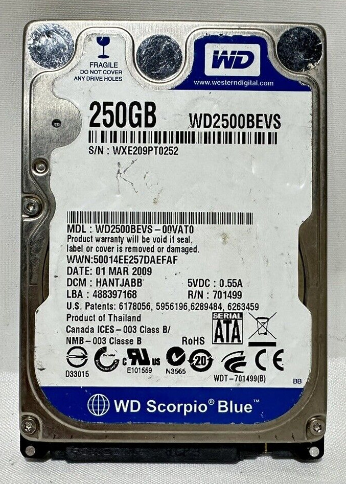 Western Digital WD2500BEVS ~ 250GB 2.5" SATA Laptop HDD ~ HDDWD2500BEVS-00VAT0