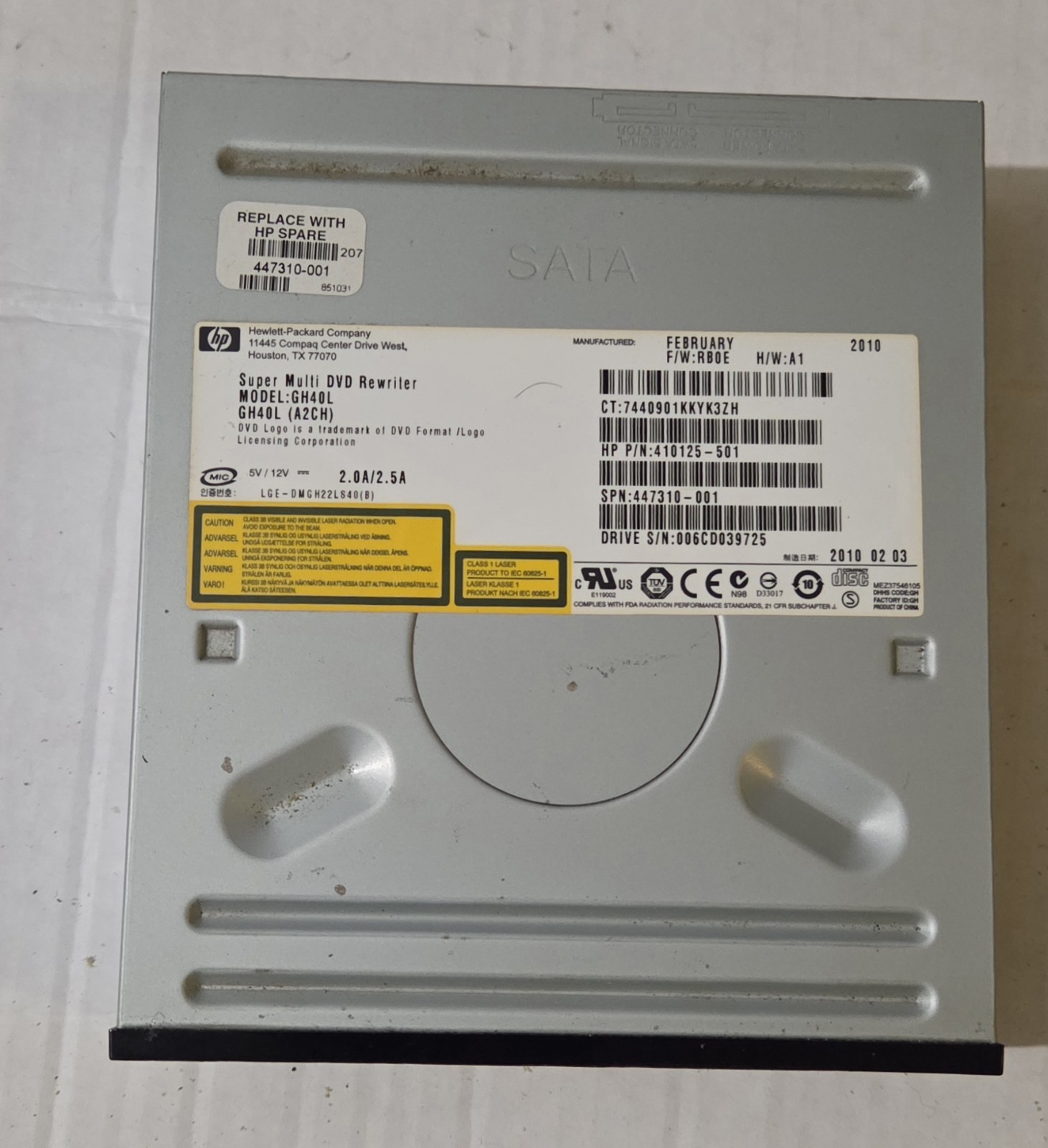 HP Storage GH40L A2DH Lightscribe Super Multi DVD Rewriter Drive