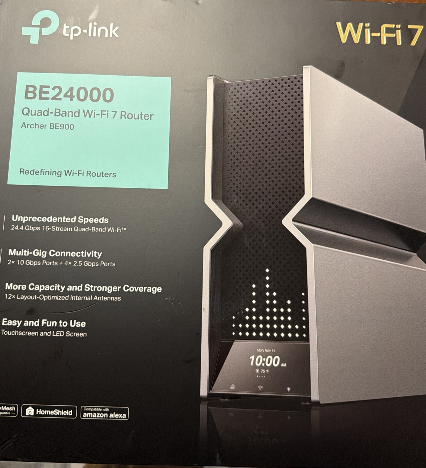 TP-Link Archer BE900 Quad-Band BE24000 Wi-Fi 7 Router - Black, New, Box Opened