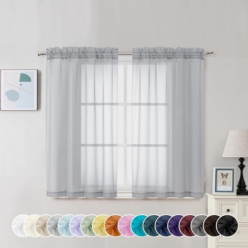  Sheer Curtains 45 Inch Long 2 Panels, Light 42"W x 45"L (Pack of 2) Light Grey