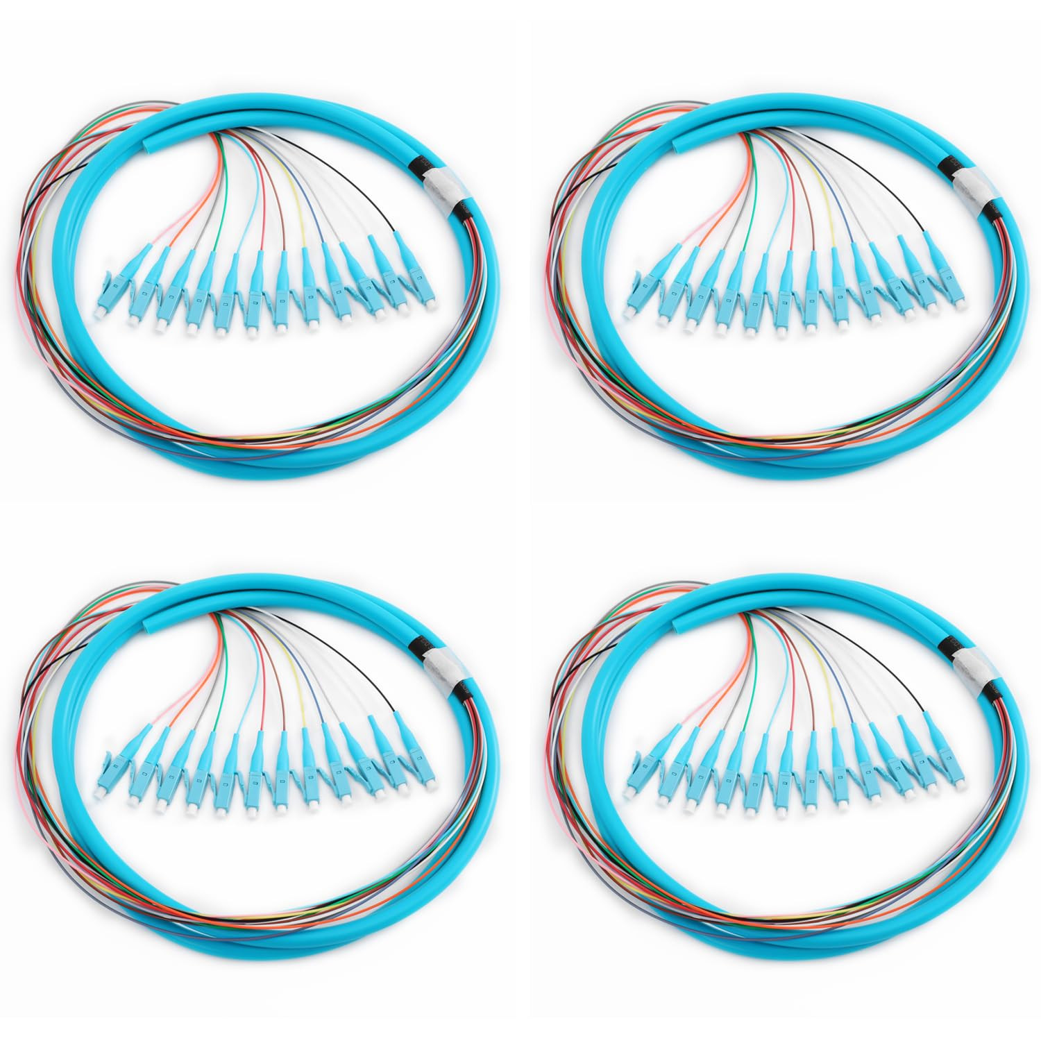 4 Pack LC-OM3 12 Pigtail 12 Strand Multimode OM3/OM4 50/125 LC-UPC Fiber Pigtail
