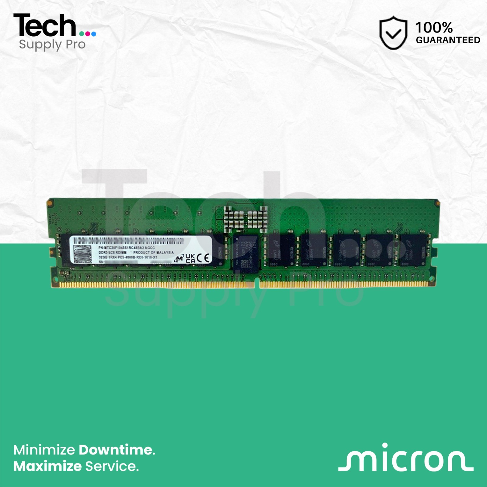 MTC20F1045S1RC48BA2 Micron 32GB PC5-4800B DDR5-4800MHz ECC 1Rx4 RDIMM Memory