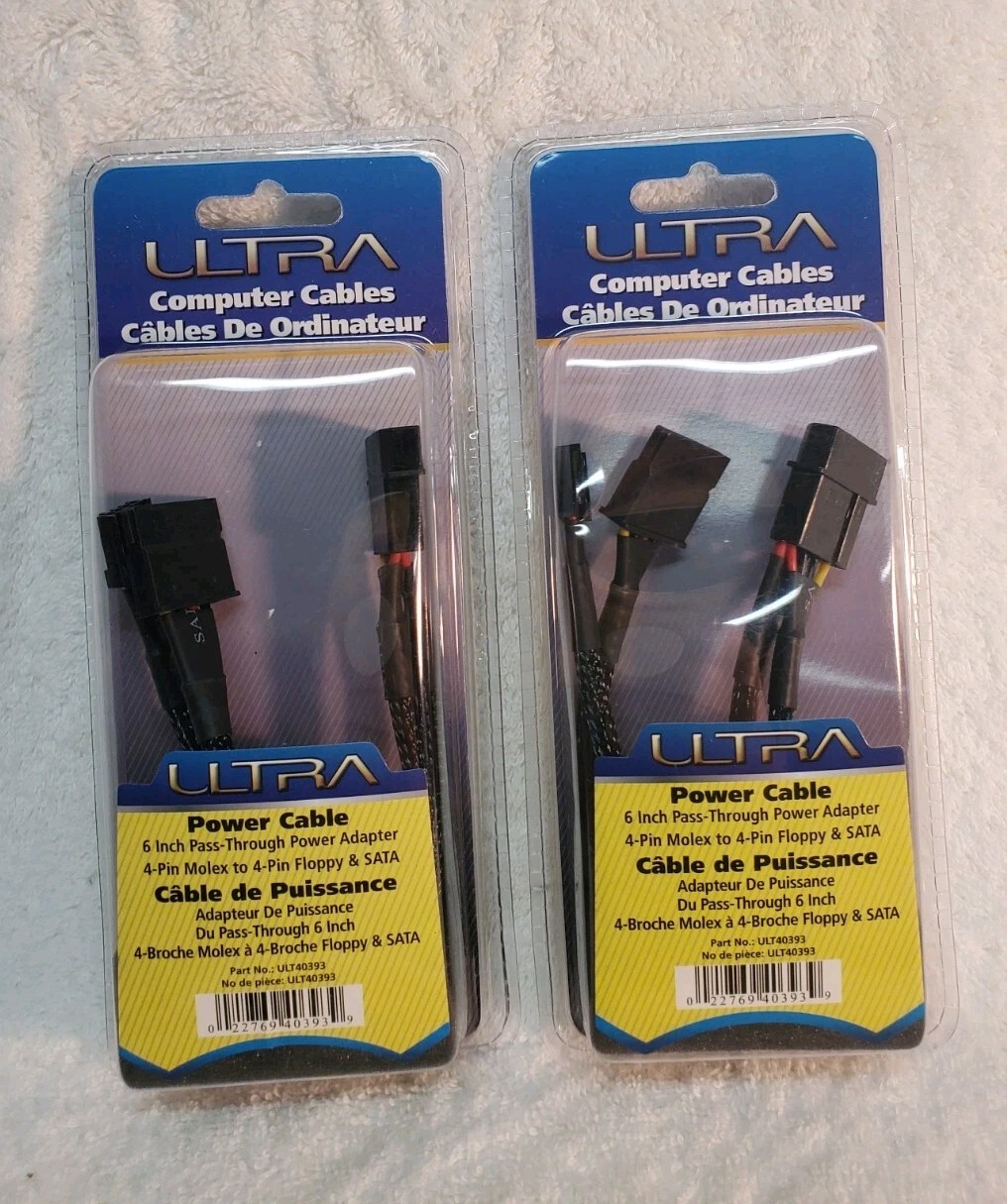 2 Pack-Ultra Computer Cables 6" Pass  Power Cable 4-pin Molex To 4-pin Floppy