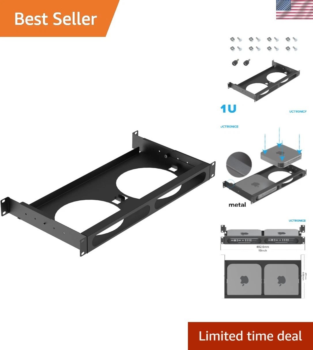 Mac mini Rack Mount with Side Brackets, 19" 1U Rackmount Supports up to 2 Uni...