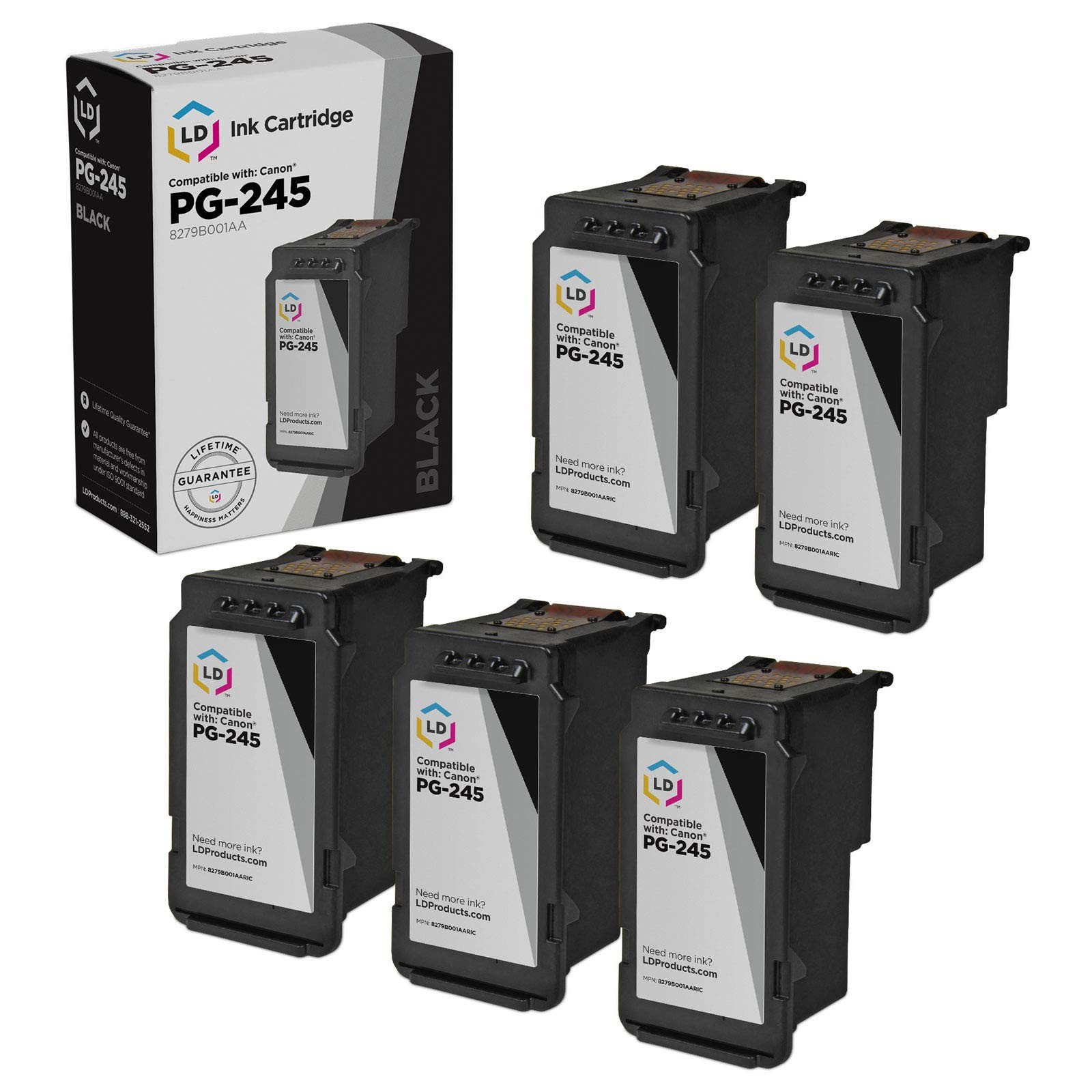 LD Ink Cartridge Replacement for Canon PG-245 8279B001AA (Black, 5-Pack)