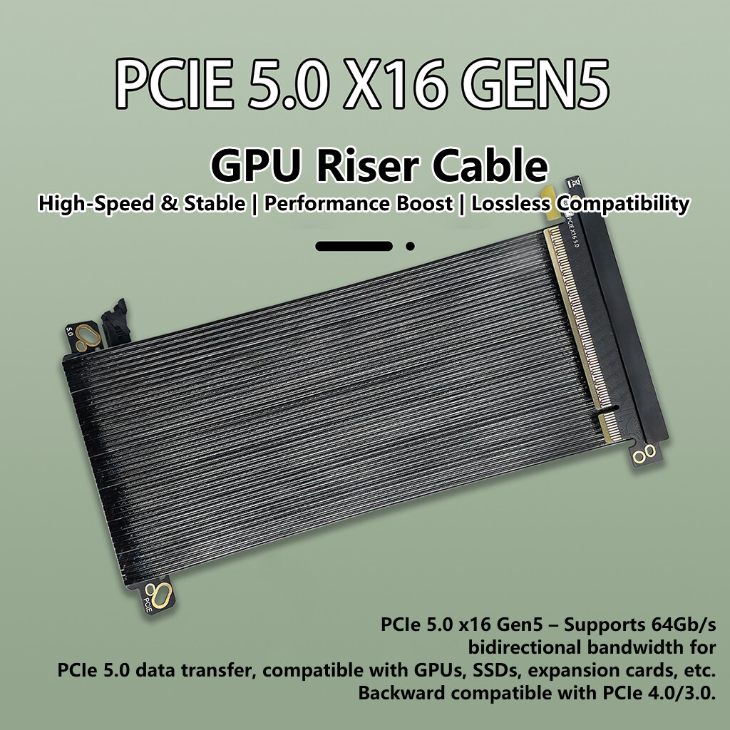 PCI E PCIe 5.0 X16 Riser Cable Plated Shielded Double Reverse PCI Express Gen5