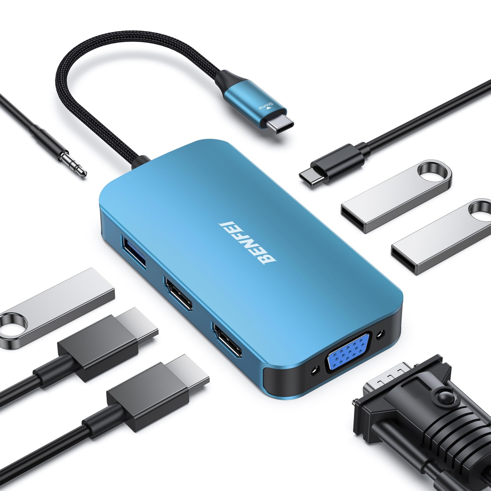 BENFEI USB C Docking Station, 8-in-1 USB C Hub with Triple Display Dual HDMI,...