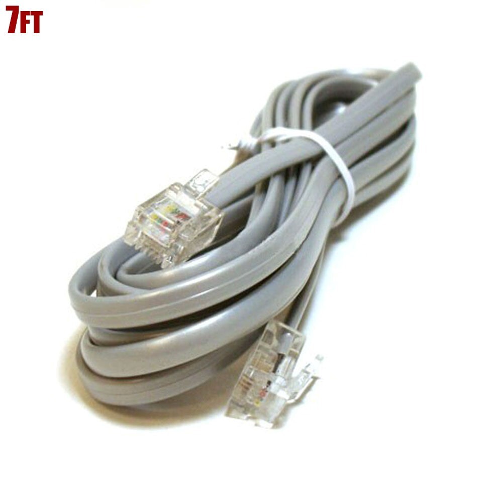 7FT RJ11 Telephone Phone Line Flat Cable Reverse Cord 4 Pin ADSL DSL Router 6P4C