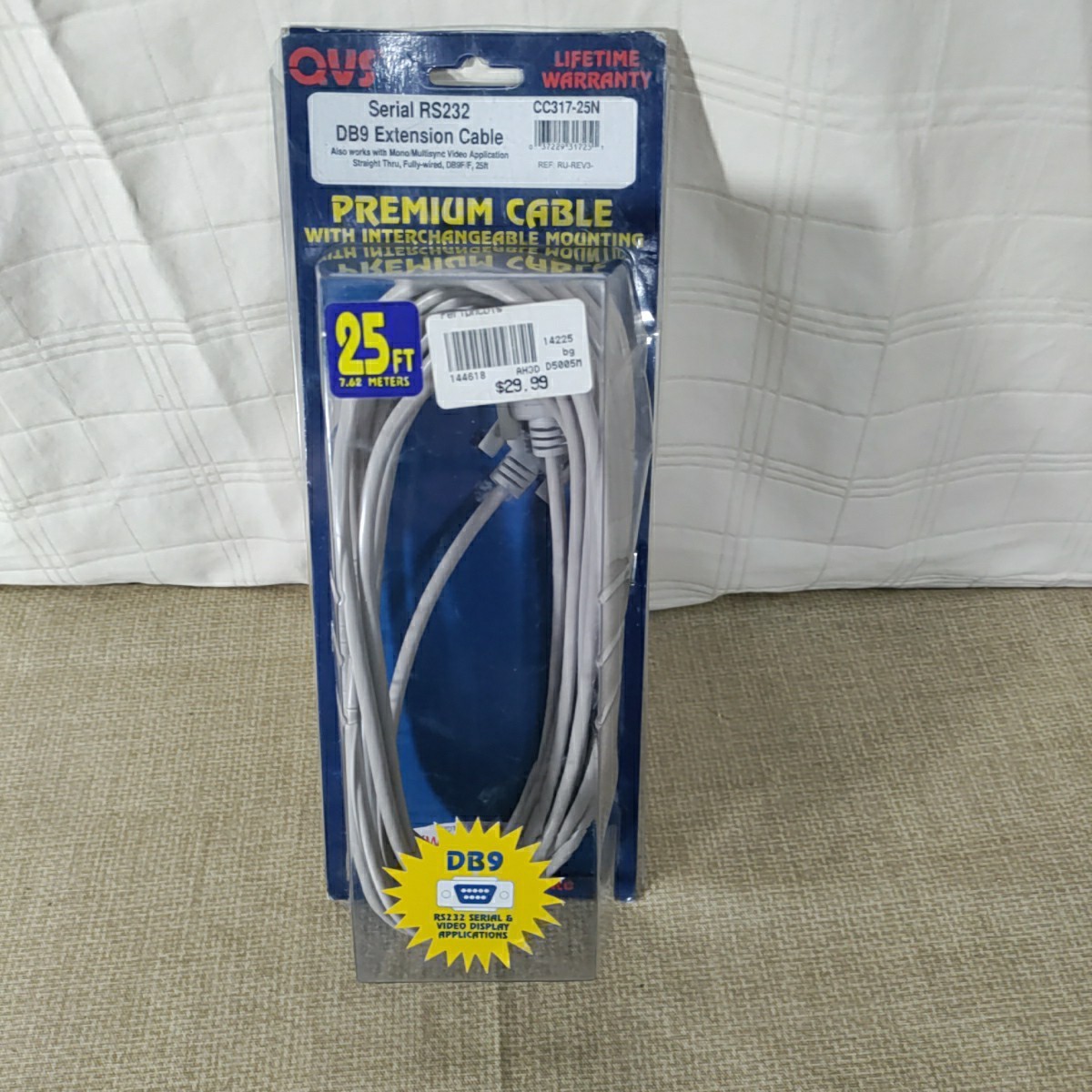 QVS Extension Cable RS232 DB9 / F 25FT Male And Female New/Sealed Video Display