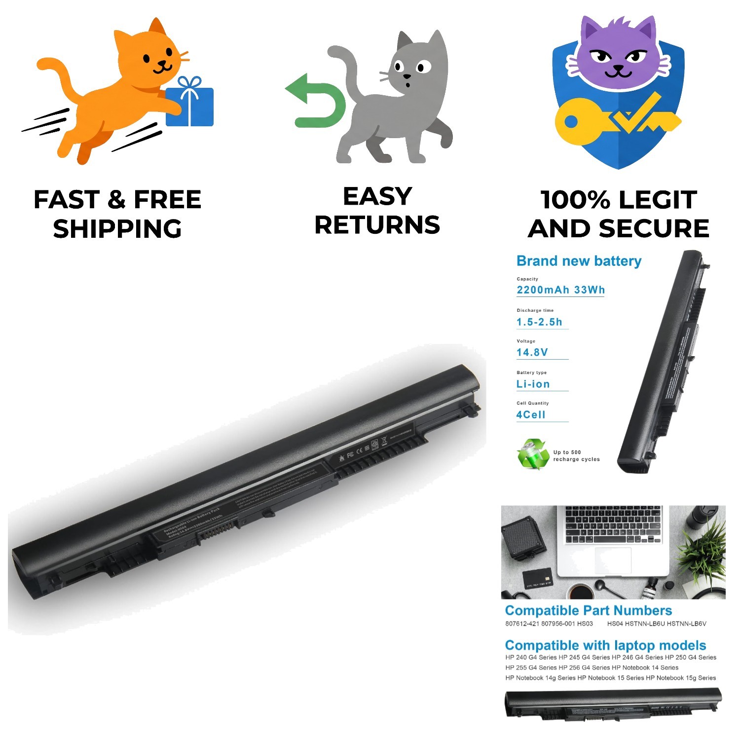 Efficient Lithium-Ion Laptop Battery Replacement - 2200mAh for Select HP Models