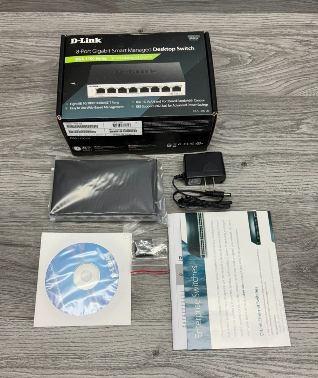 D-Link DGS-1100-08PV2 8-Port Gigabit PoE Smart Managed Desktop Switch - New