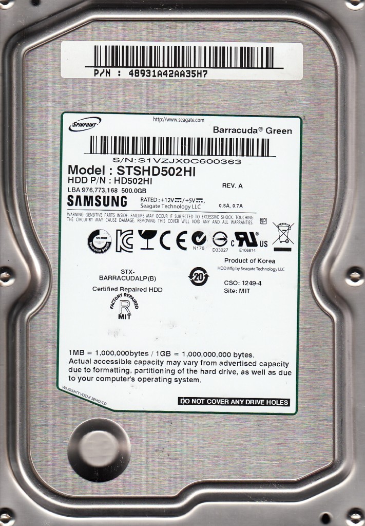 STSHD502HI p/n: HD502HI  p/n: 48931A42AA35H7 site: MIT 3.5  500GB SATA Samsung