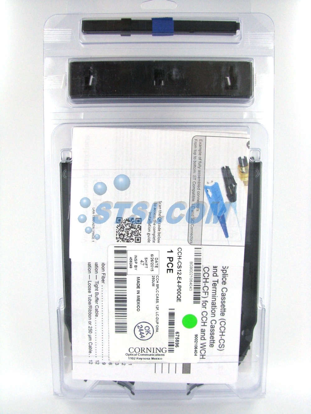 Corning CCH-CS12-E4-P00QE Splice Cassette, 12 Fiber, LC Duplex MM 50 OM4 ~STSI