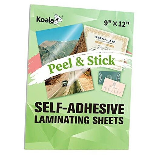 Koala Self Adhesive Laminating Sheets - 9 x 12 Inch Clear Laminate Sheets for 