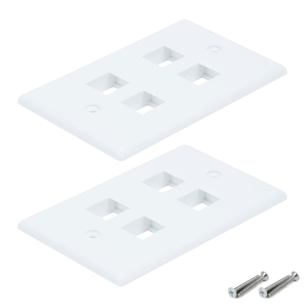 2x 4 Port Hole 1-Gang Wall Face Plate Cat6 Cat5e RJ45 Ethernet Network LAN White
