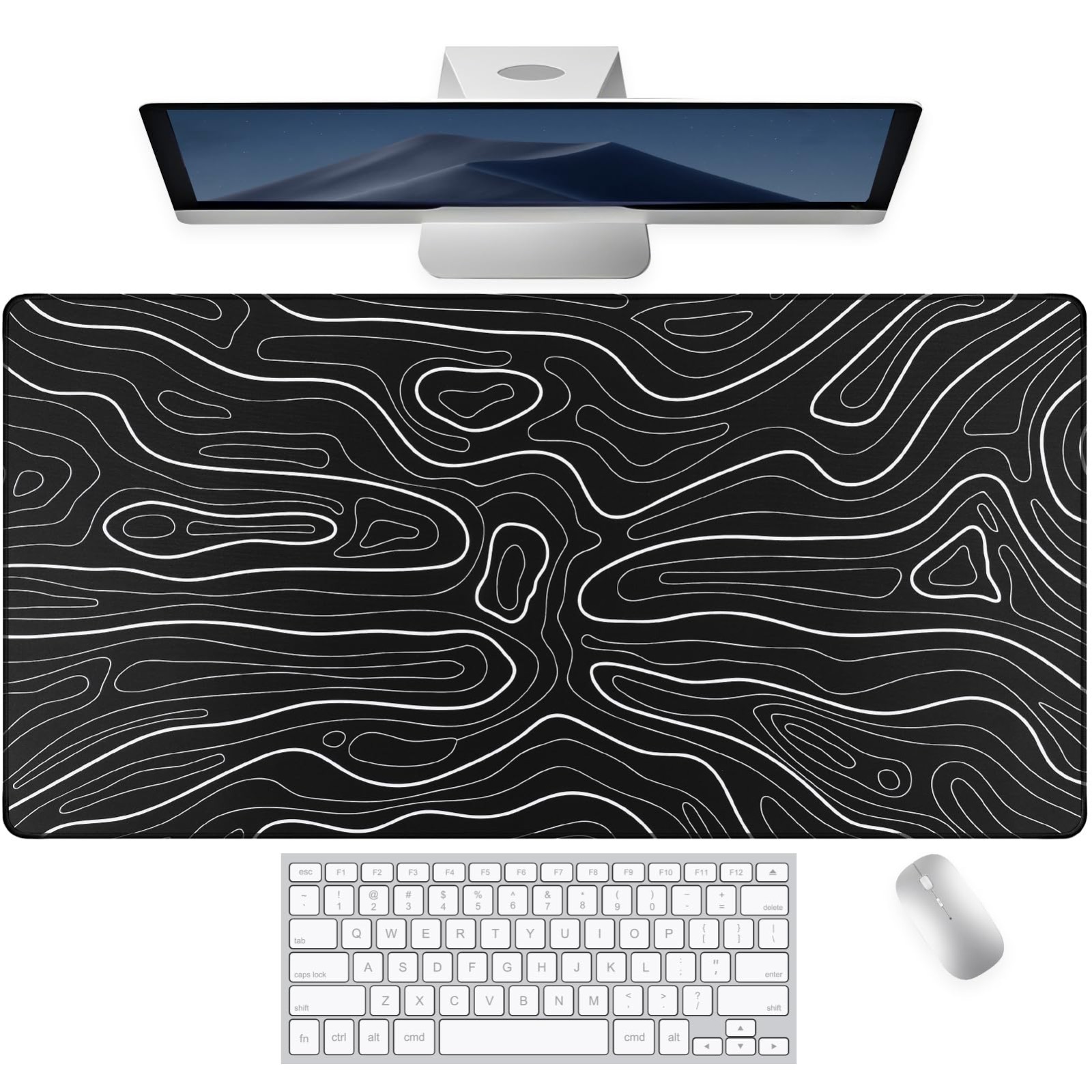 Large Gaming Mouse Pad 31.5x15.7 in Non-Slip Rubber Base Desk Mat Black White