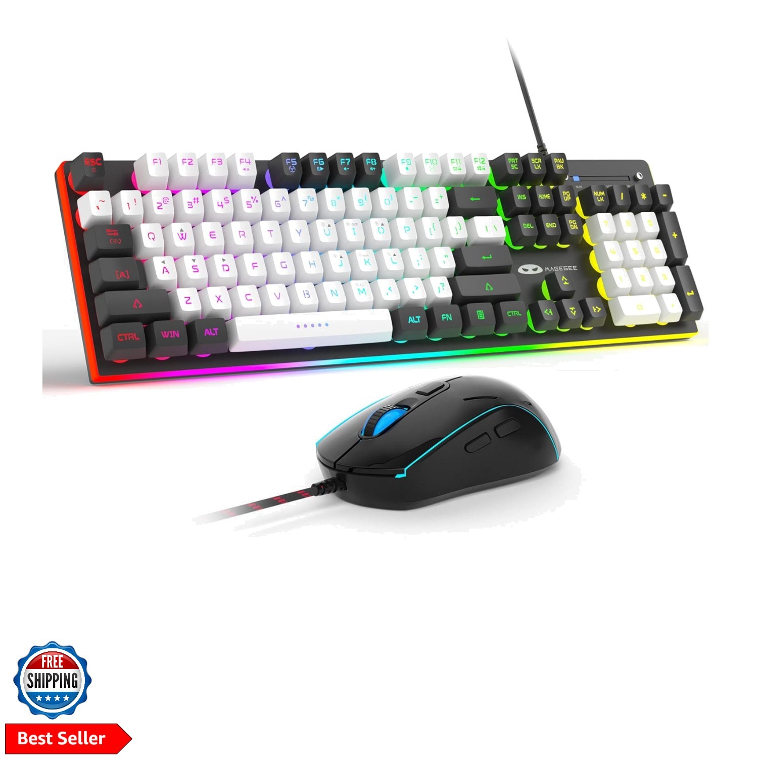 GT838 Gaming Keyboard and Mouse Combo, 104 Keys RGB Backlit Quiet Wired Keybo...