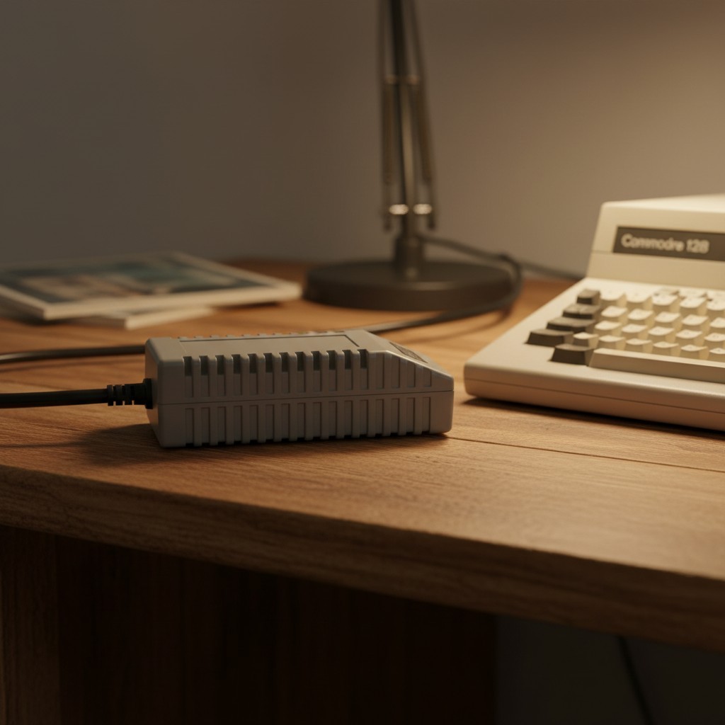 Compact Modern Gray Power Supply for Commodore 128 - High-Quality Design
