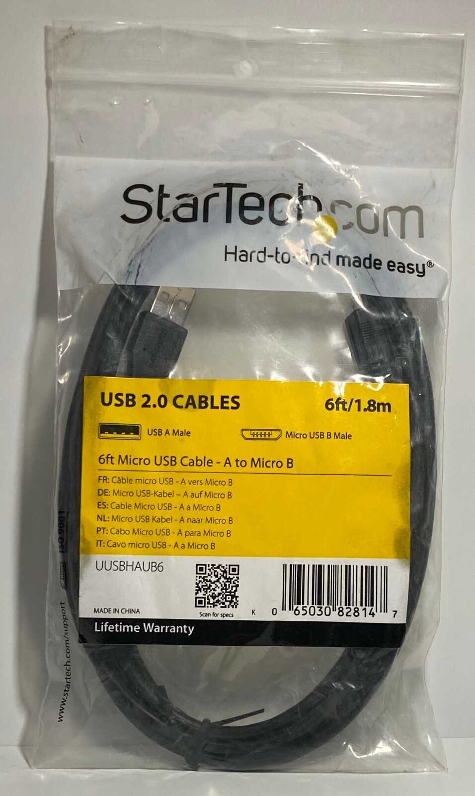 NEW IN BAG STARTECH UUSBHAUB6 6' 1.8M MICRO USB CABLE 28 AWG USB A TO MICRO USB