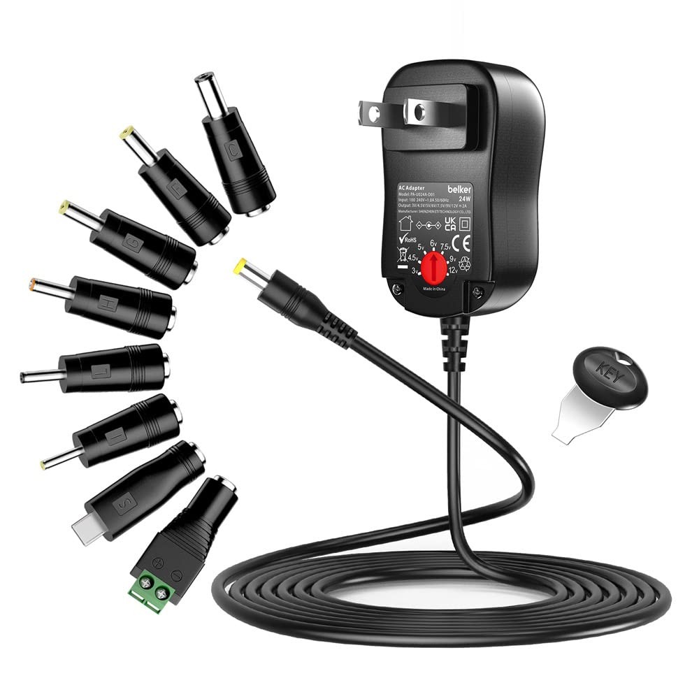 Belker 24W Universal AC/DC Adapter Multi-Voltage Regulated Switching Power... 