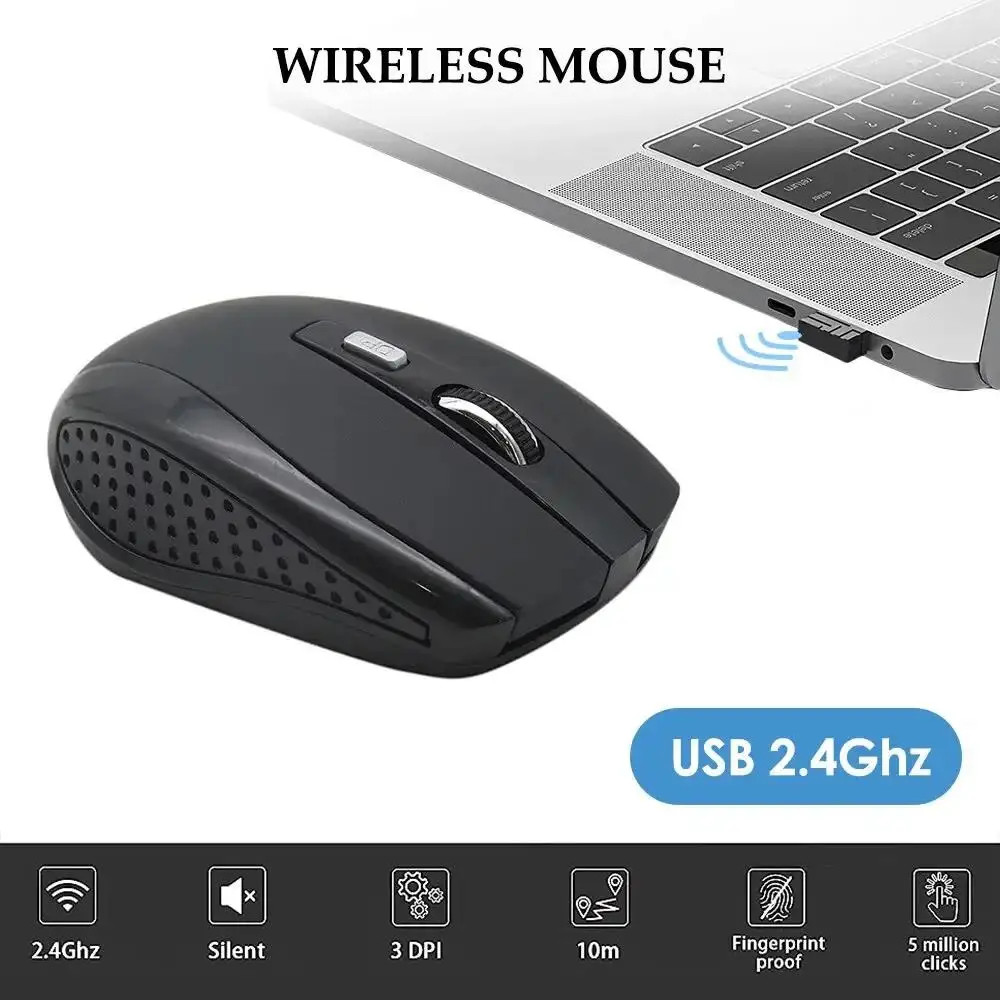 1x Wireless Optical Mouse 2.4GHz USB Receiver for Laptop PC Computer DPI