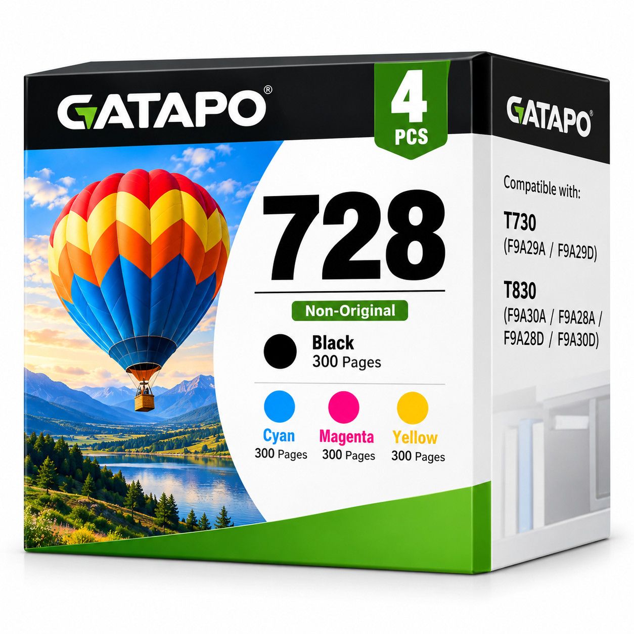 DesignJet 728 Ink (4-Pack) Compatible for HP (300ML) T730 T830 Plotter Printer