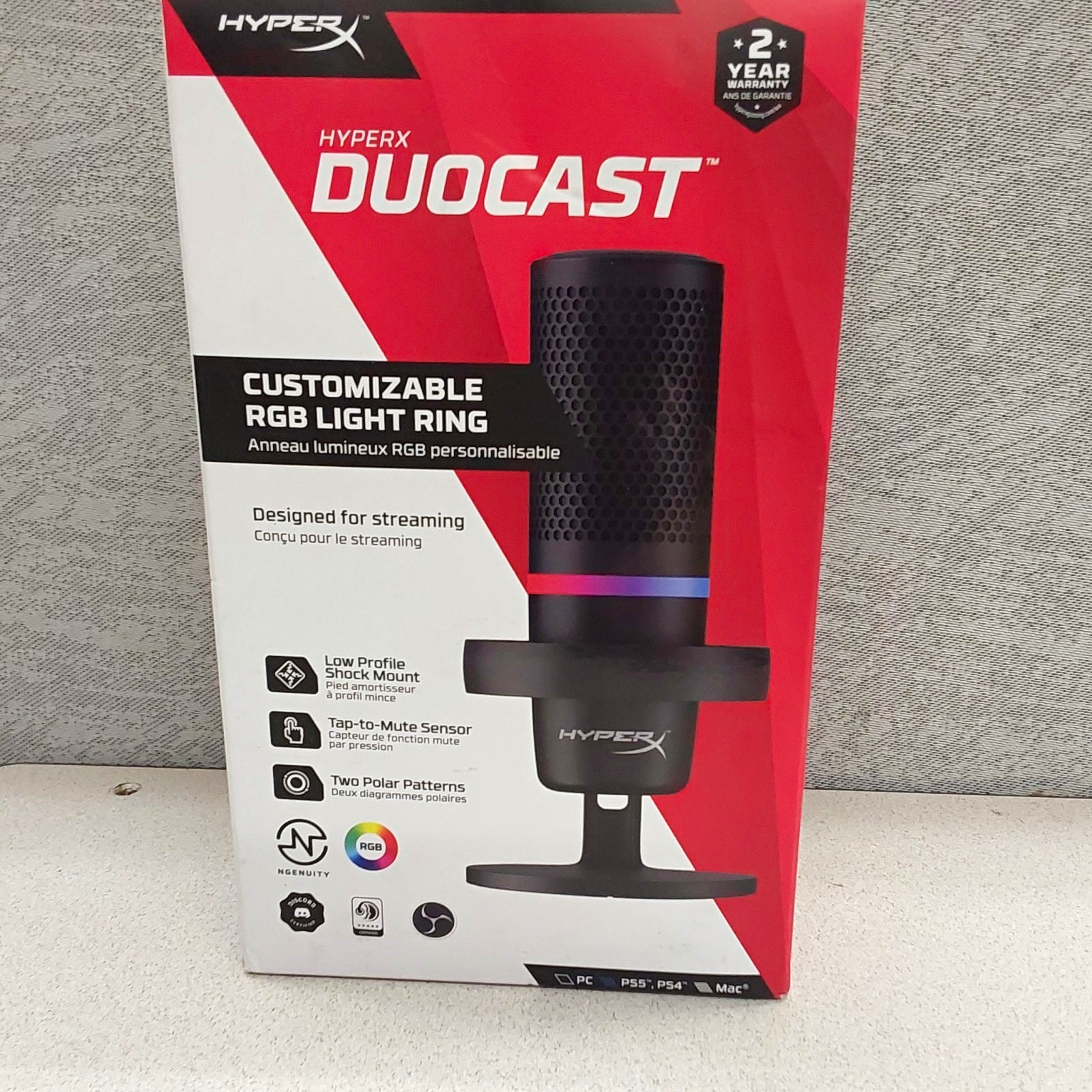 HyperX DuoCast USB Condenser Mic RGB, Shock Mount, Cardioid/Omni, Black