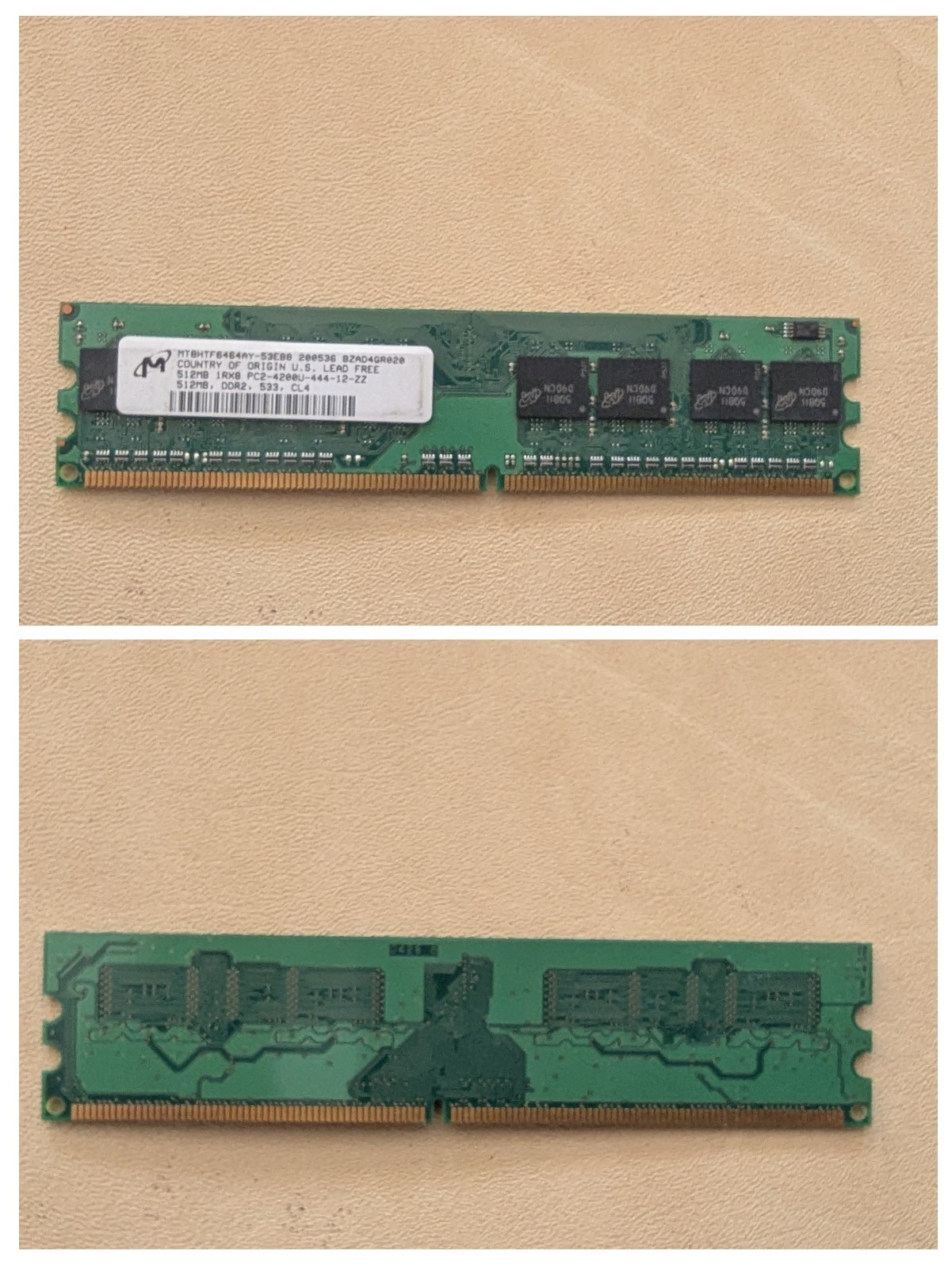 512MB MICRON PC2-4200U DDR2-533 NON-ECC MEMORY MT8HTF6464AY-53EB7 