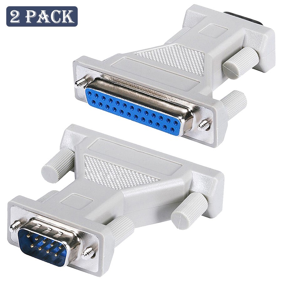 2x DB9 9 Pin Male to DB25 25 Pin Female Serial to Parallel Adapter Converter