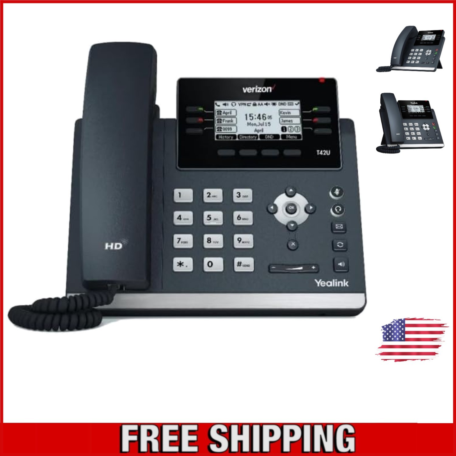 Professional 12-Line Yealink SIP-T42S  Phone with Dual-Port Gigabit Ethernet