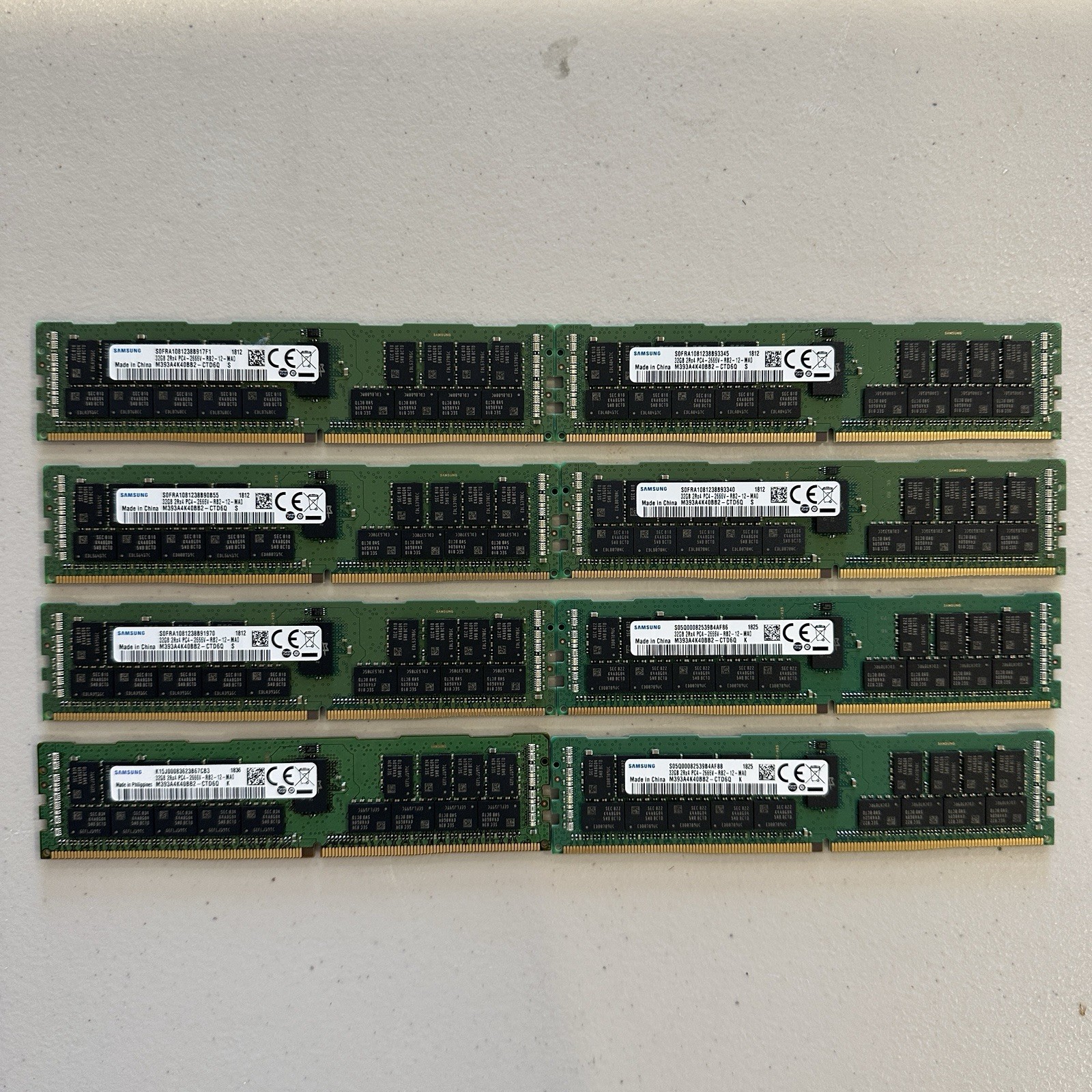 Lot of 8 - Samsung 32GB DDR4 SERVER RAM 2Rx4 PC4-2666V CTD6x (TESTED)