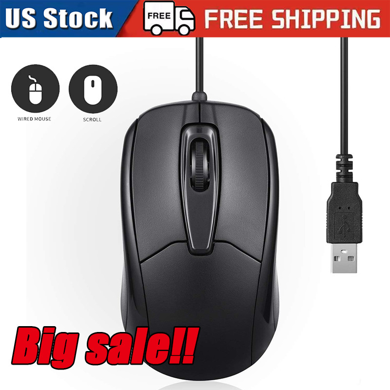 USB 2.0 Optical Wired Scroll Wheel Mouse  PC Laptop Notebook Desktop Black Mice