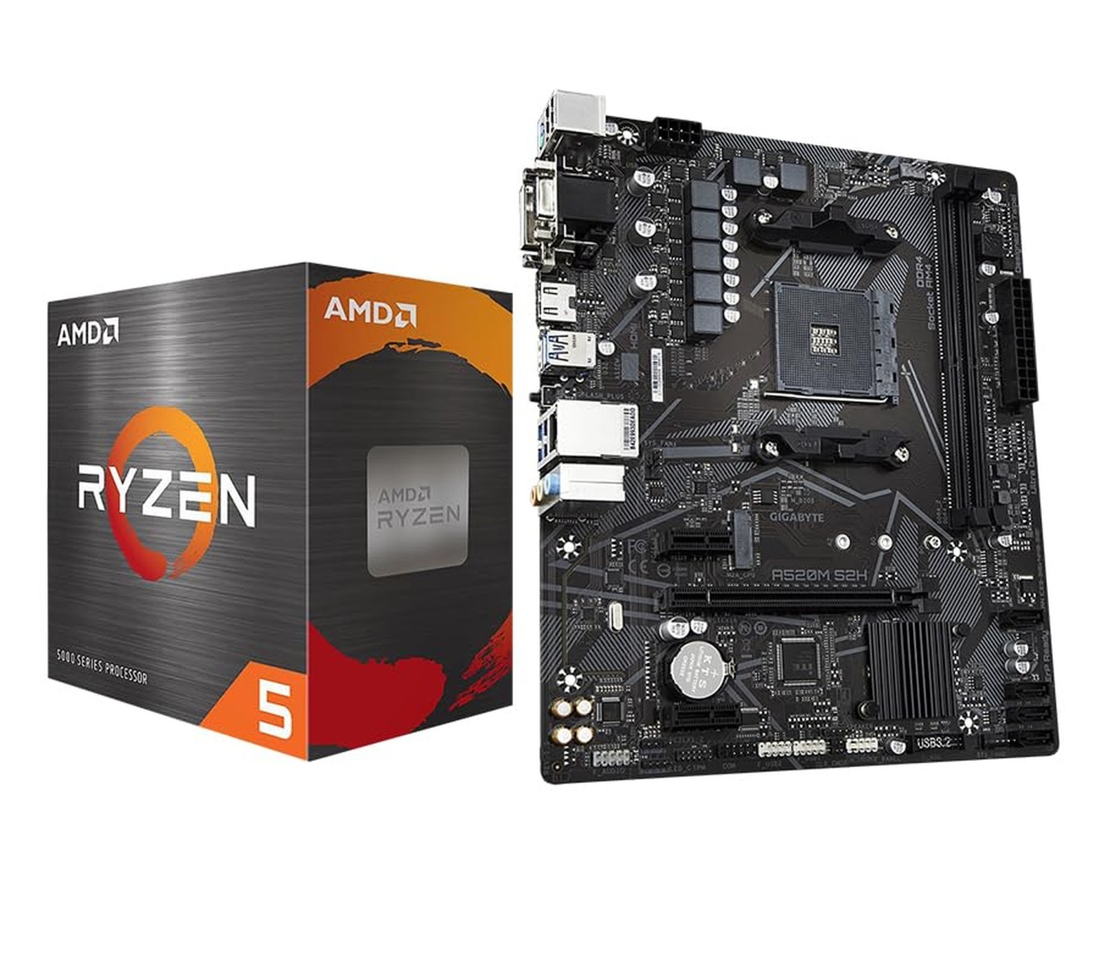 Micro Center AMD Ryzen 5 5500 Desktop Processor with Gigabyte A520M S2H Micro...