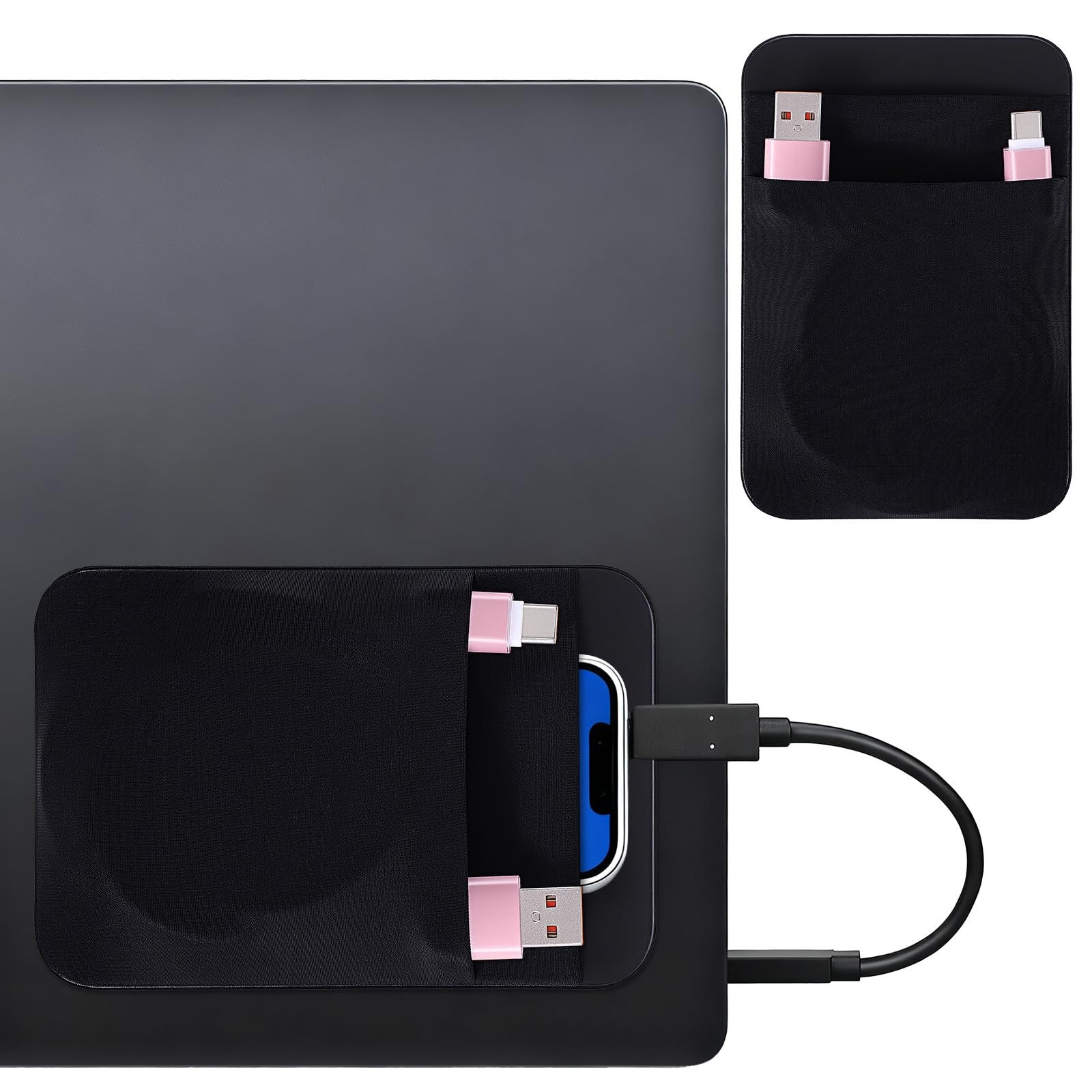 Portable Hard Drive Sleeve 2-Pocket Stick on Pouch with Reusable Adhesive SSD...