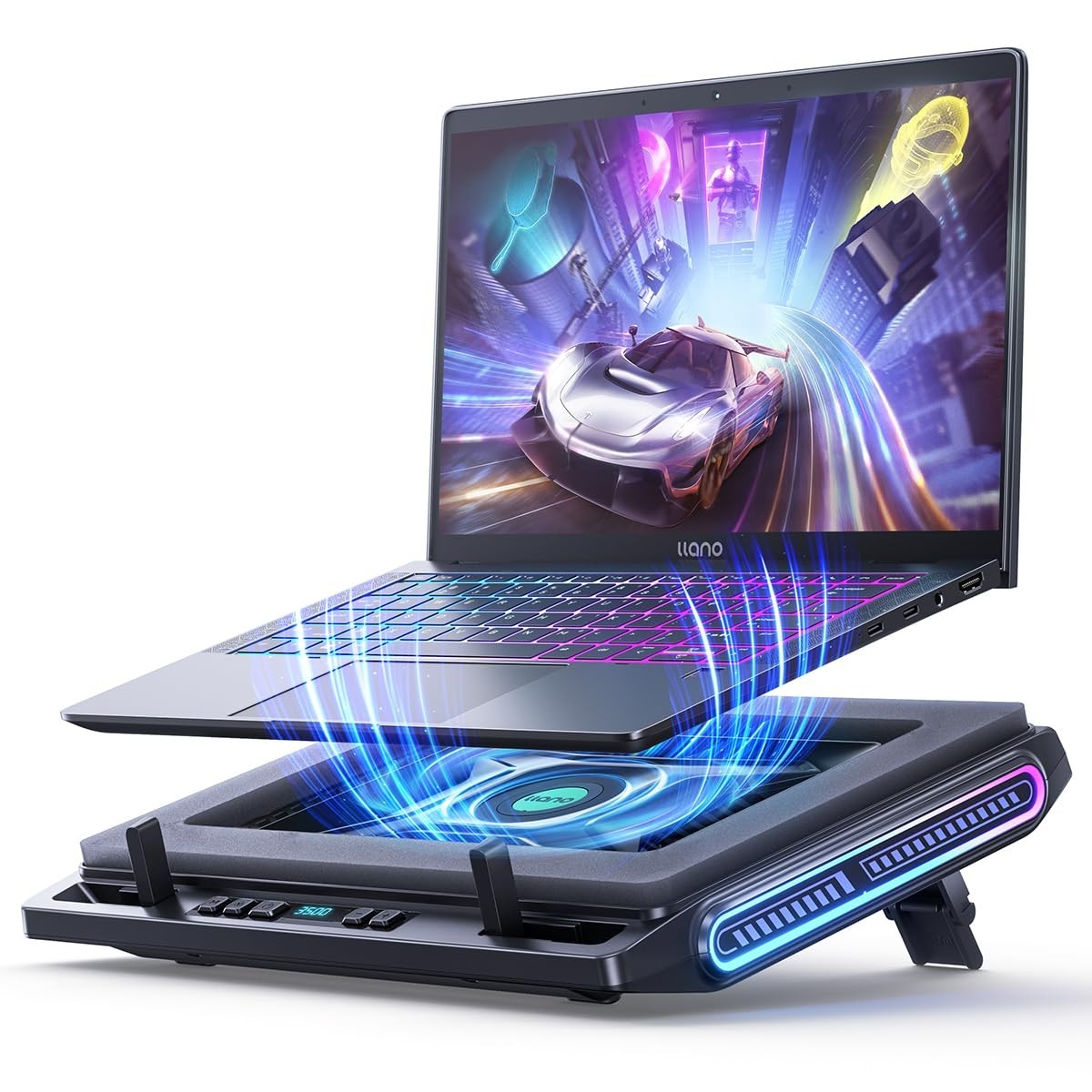 RGB Gaming Laptop Cooling Pad, Adjustable Stand & Fan for Enhanced Performance