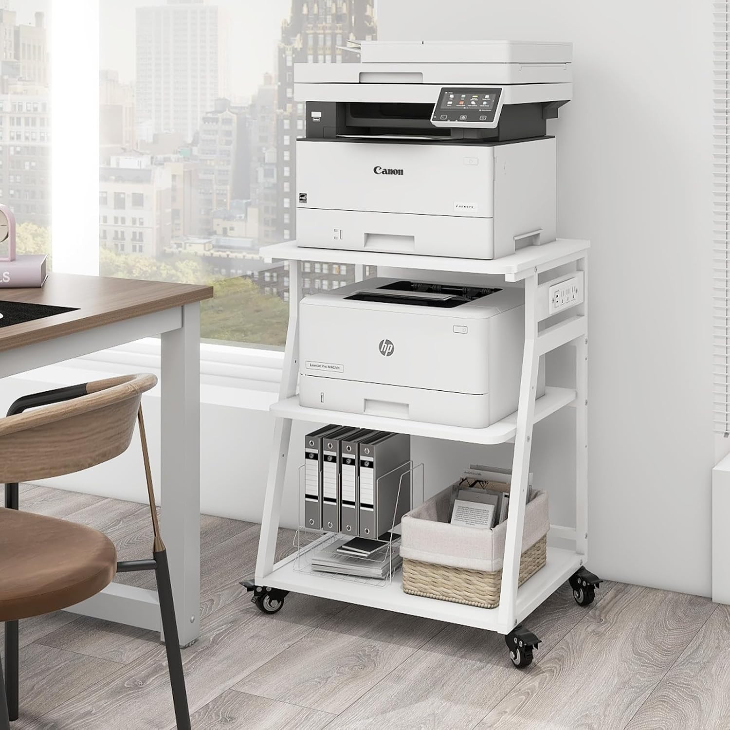 Natwind 23.6"X19.7" Large Printer Stand,3 Tier Printer Table with Charging Stati