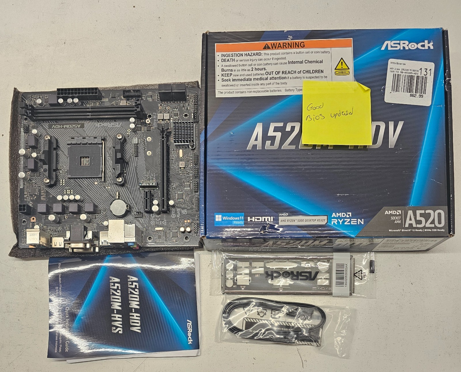ASRock A520M-HDV MicroATX AMD Motherboard Socket AM4 DDR4 Ultra M.2 PCIe (FL)
