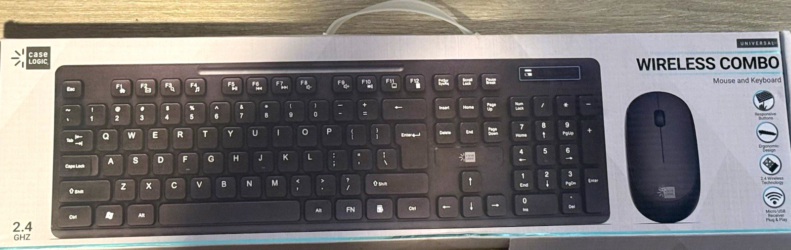 Case Logic Wireless USB Keyboard & Mouse Combo Plug & Play QWERTY Black