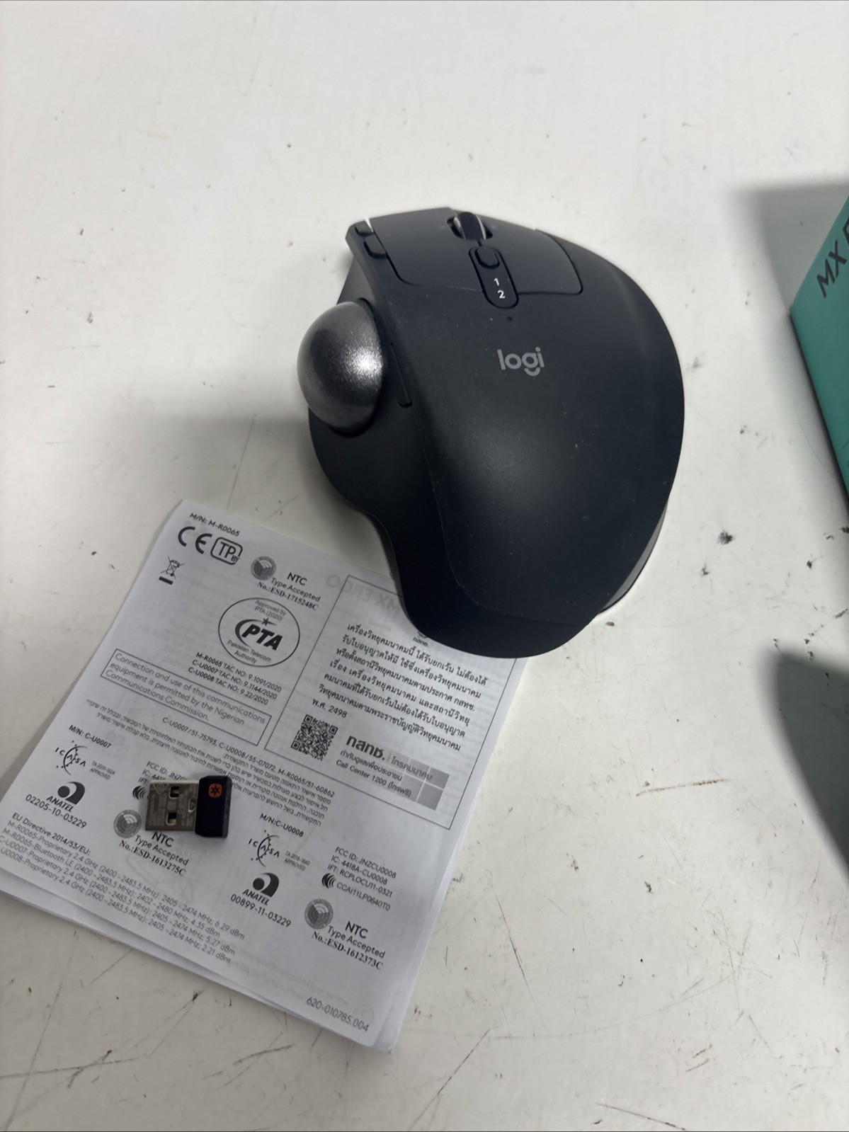 Logitech MX Ergo M-R0065 Wireless Mouse — Bluetooth Verified With Dongle Plate