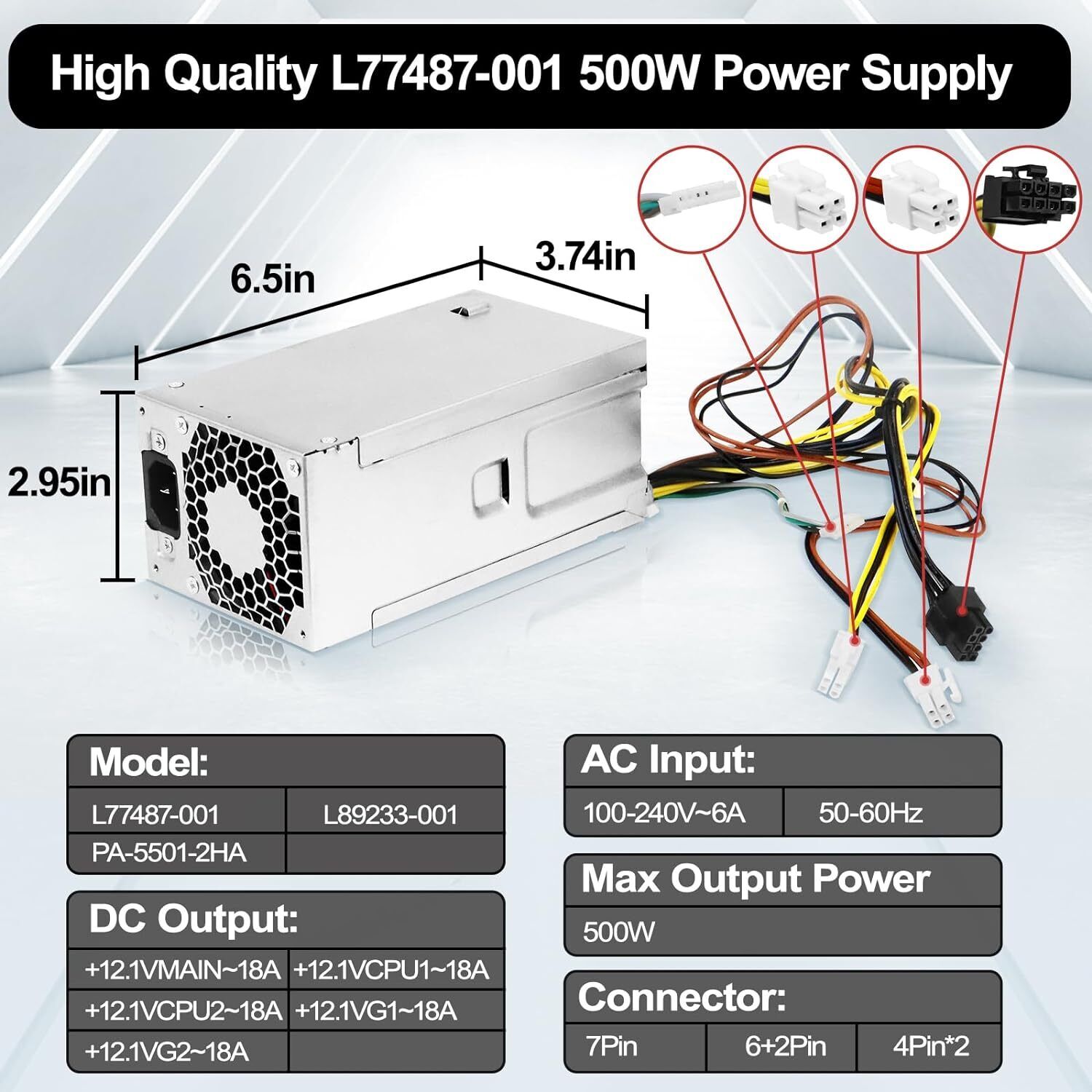 New 500W PSU Power Supply L77487-001 L89233-001 For HP 280 G8 Pro Z2 L77487-003