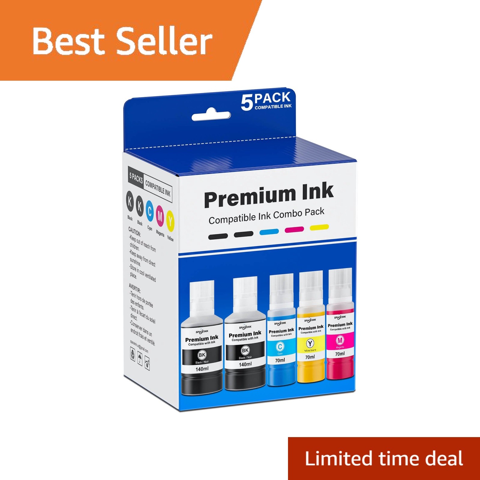 Spaceink T502 Ink Refill Bottles, 4-Pack CMYK