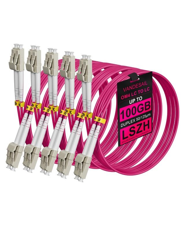 VANDESAIL OM4 LC to LC Multimode Fiber Patch Cable, 0.5M(1.6FT), 5 Pack | Dup...