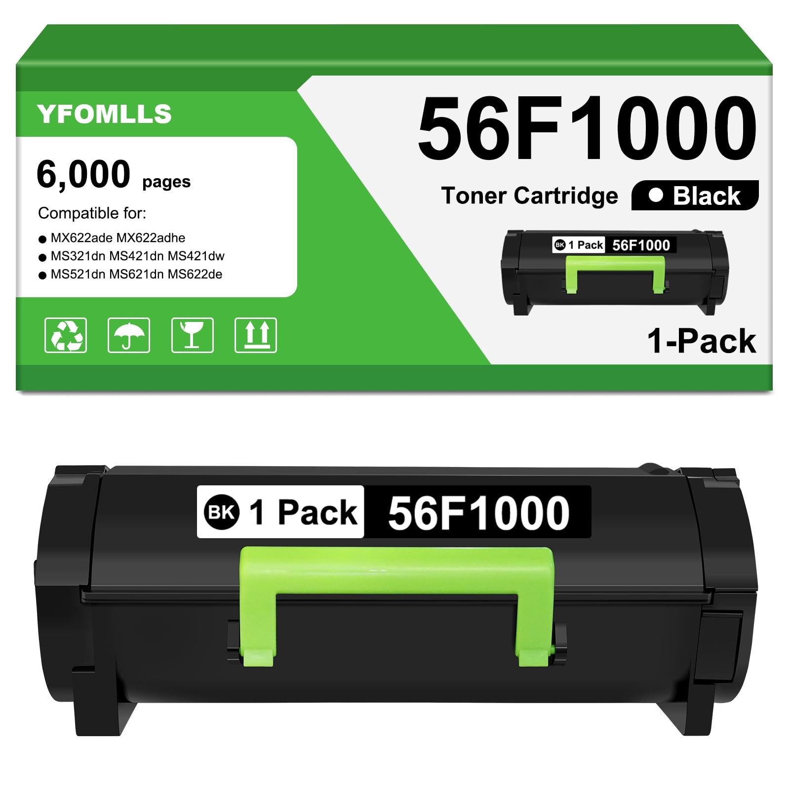 56F1000 MS421 MS321 Toner Cartridge Compatible for Lexmark 56F1000 56F1H00 Toner