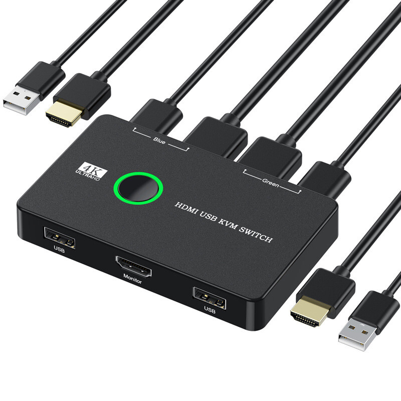 USB/HDMI/KVM Switch Share Keyboard Mouse HD Monitor Between 2 Computers