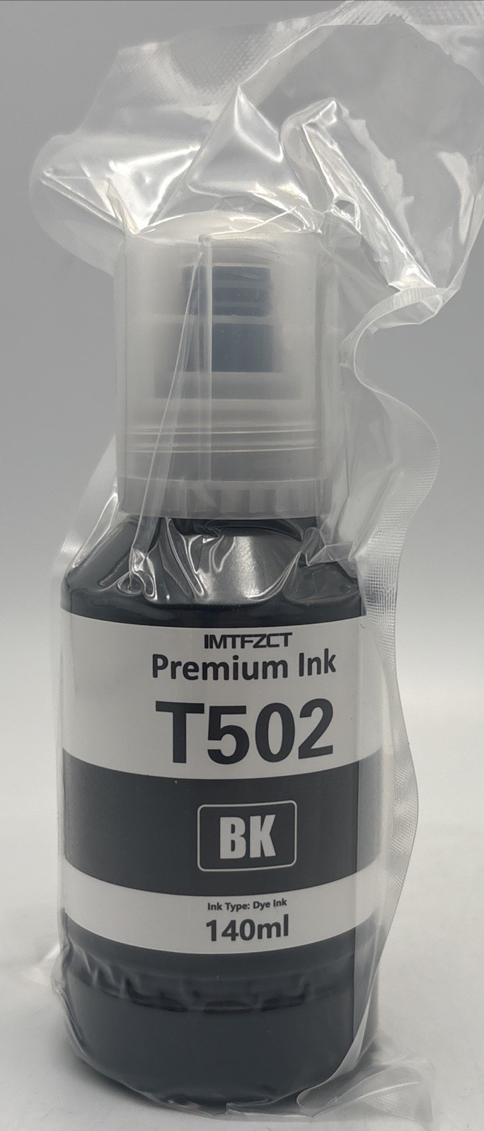 Premium Refill Ink- T502 BK: Dye Ink, 140ml, Factory Sealed 